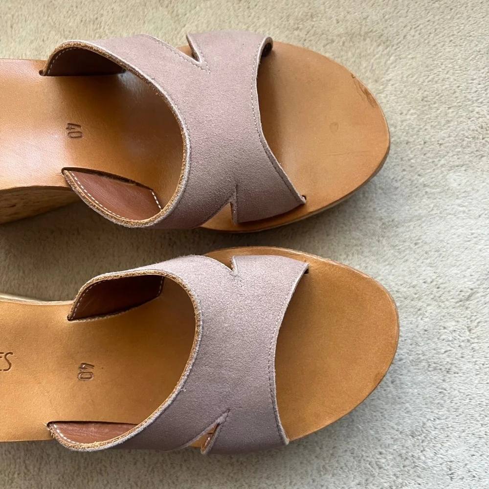 K.‎ Jacques St. Tropez Women 9-9.5 EU 40 Mauve Taupe Suede Wedge Platform Sandal